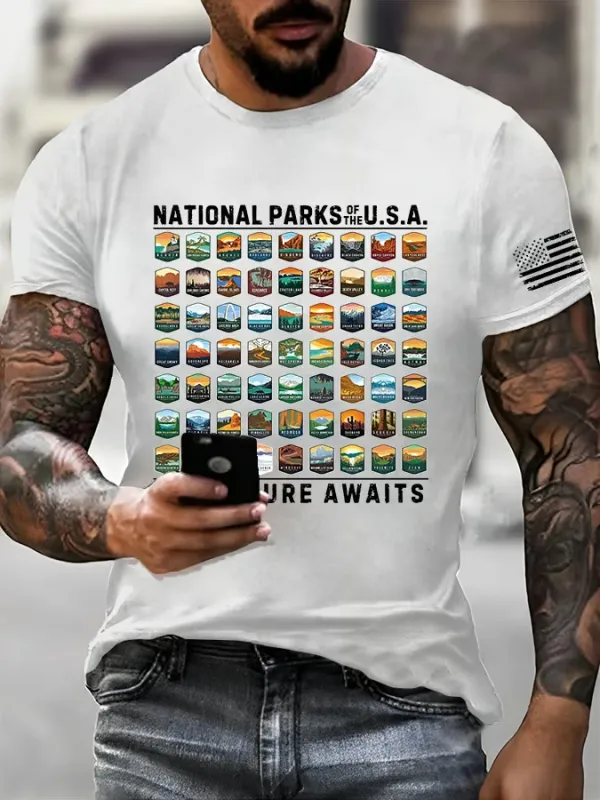 Men'S National Parks Of The USA Printed Casual T-Shirt
