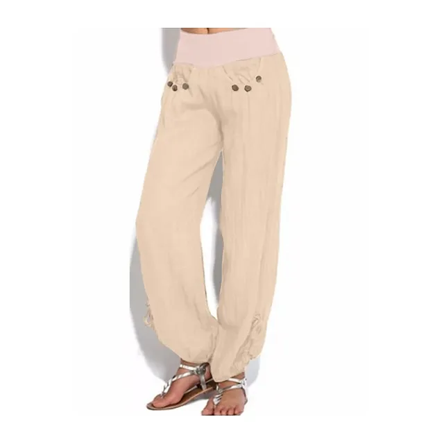 Women's Pants Trousers Baggy Solid Color Baggy Mid Waist Fashion Streetwear Office Daily Black White S M Autumn / Fall Spring & Summer