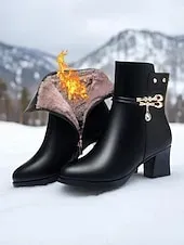 Women's Brown Warm Faux Fur Lined Ankle Boots with Heel, Stylish and Comfortable for Winter and Casual Wear.