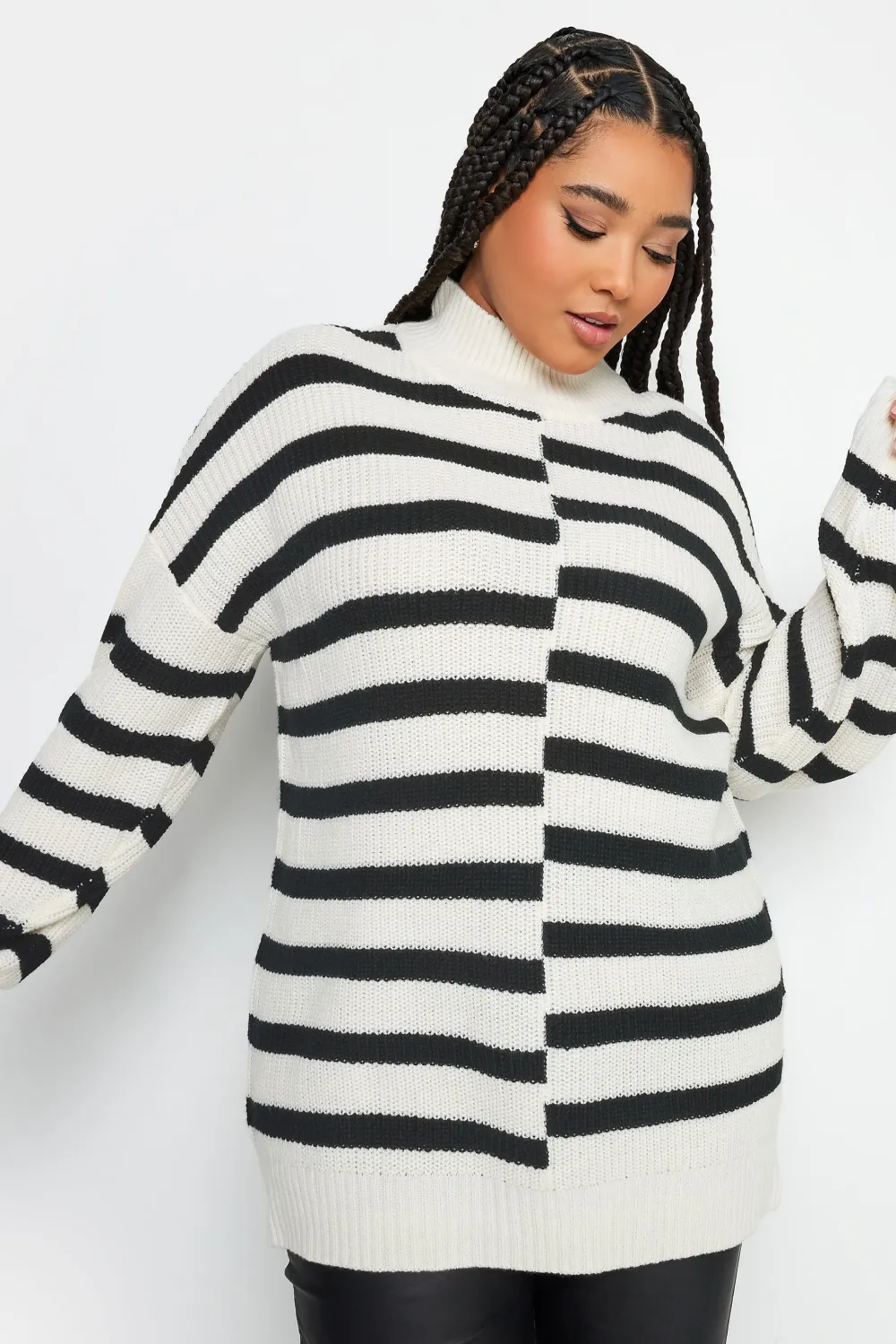 YOURS Curve Black Contrast Stripe Turtle Neck Jumper