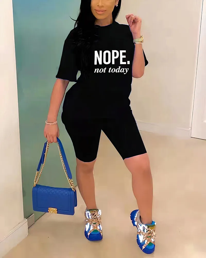 Letter Print Short Sleeve T-Shirt & Shorts Set