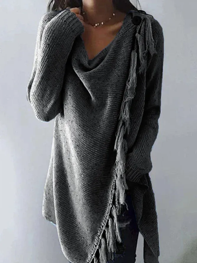 Long Sleeve Cowl Neck Plain Cotton Tops