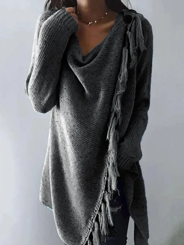 Long Sleeve Cowl Neck Plain Cotton Tops