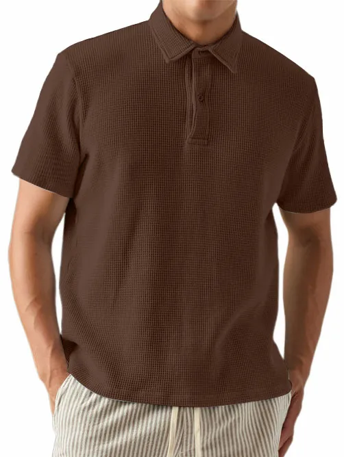 Men's Waffle Fabric Fashionable And Simple Casual Polo Top