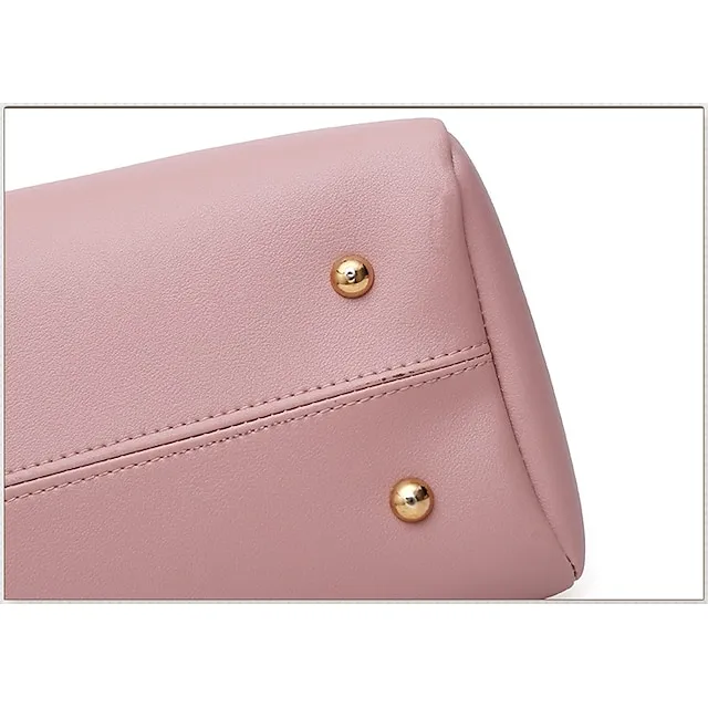 Women's Bag Set PU Leather 3 Pcs Purse Set Shopping Zipper Tassel Black White Pink