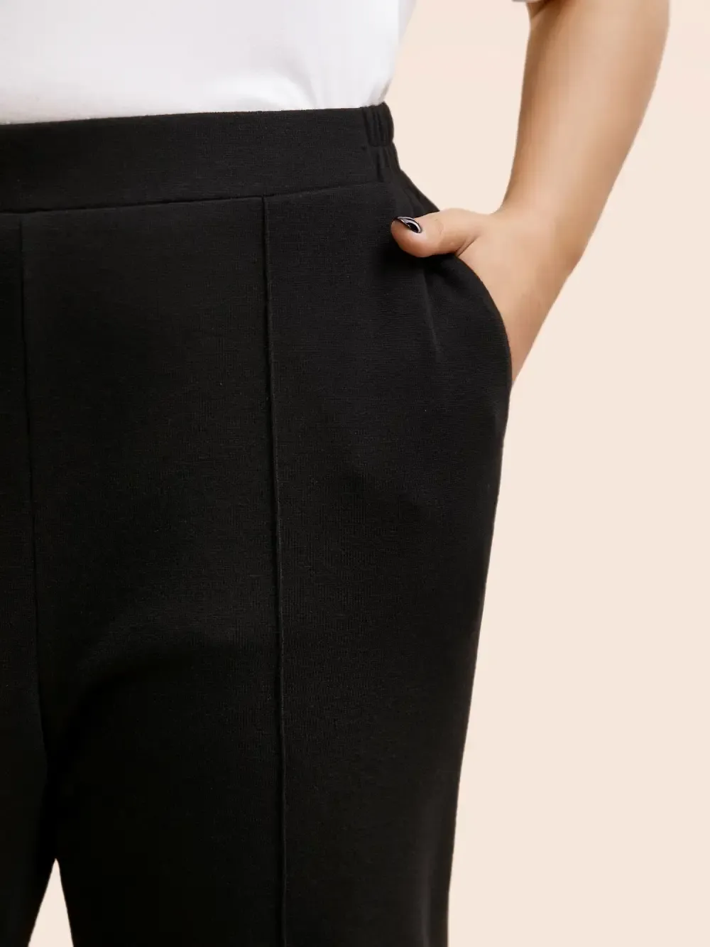 Solid Elastic Waist Pocket Leggings