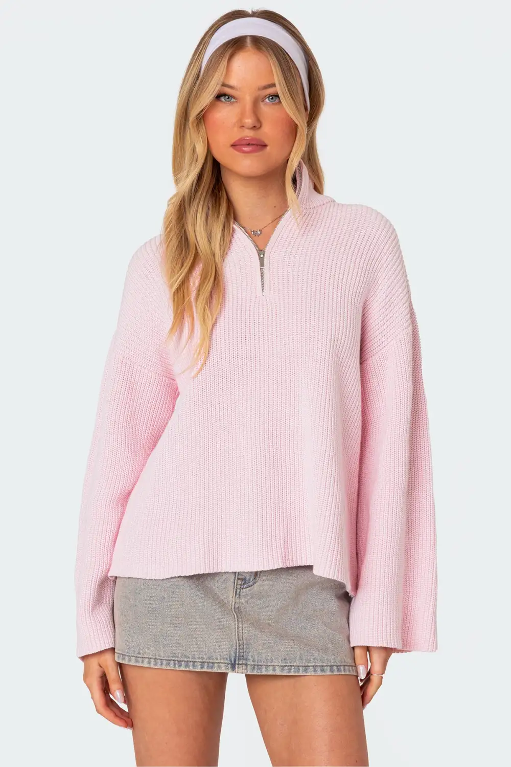 Amour High Neck Oversized Zip Sweater