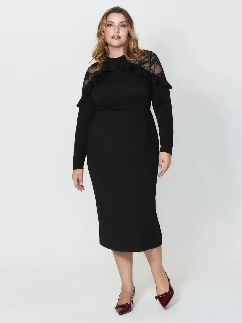 Lace Trim Ruffled Sheer Stretchy Party Dress