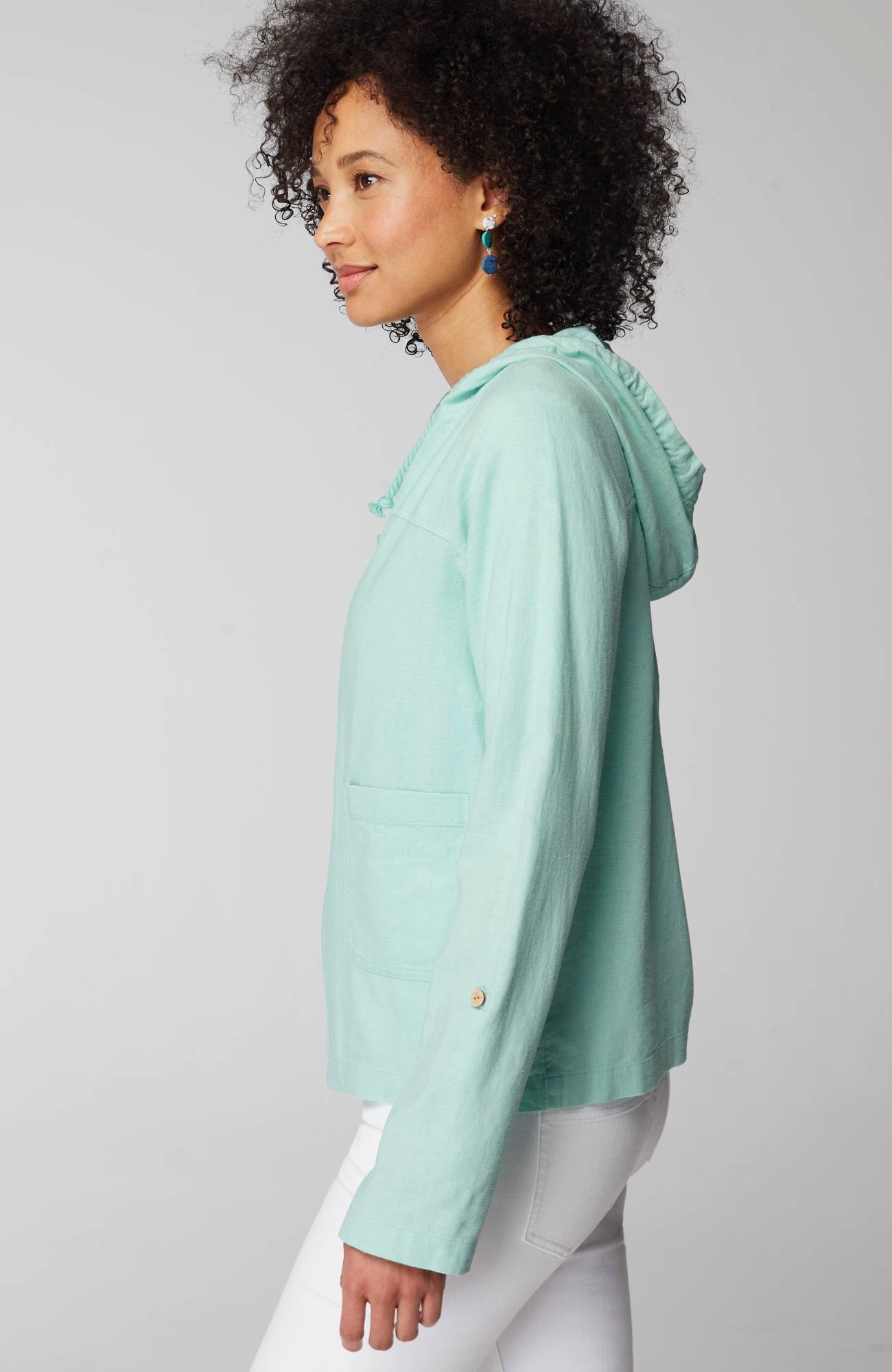 Hooded Tab-Sleeve Jacket