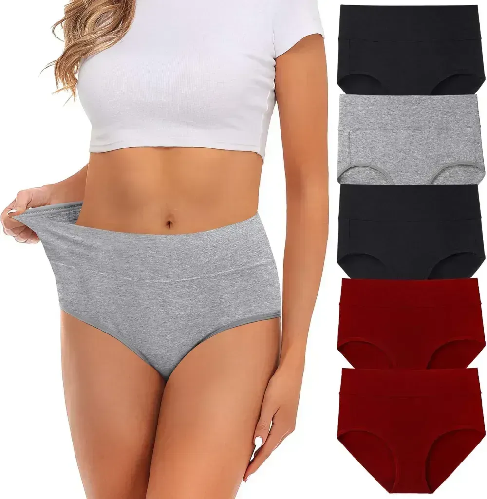 Womens Underwear,Cotton Mid Waist No Muffin Top Full Coverage Brief Ladies Panties Lingerie Undergarments for Women Multipack