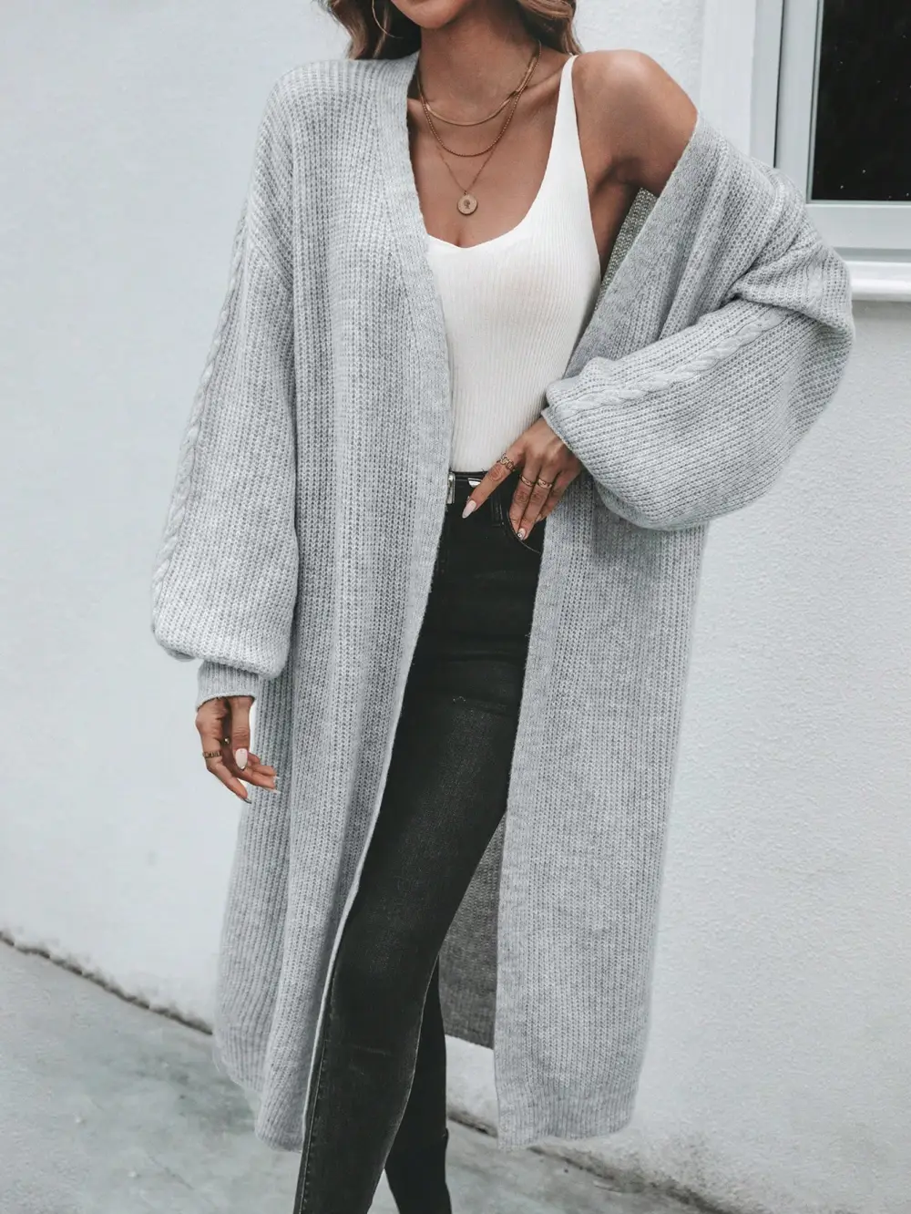 Solid Raglan Sleeve Open Front Cardigan