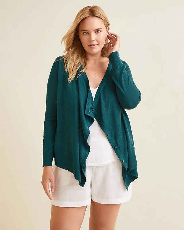 Easy Linen Drape-Front Cardigan