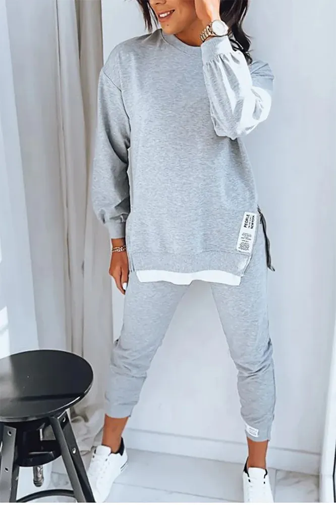 Women's Fashion Side Slit Fake Two-piece Top & Pants Two-piece Set