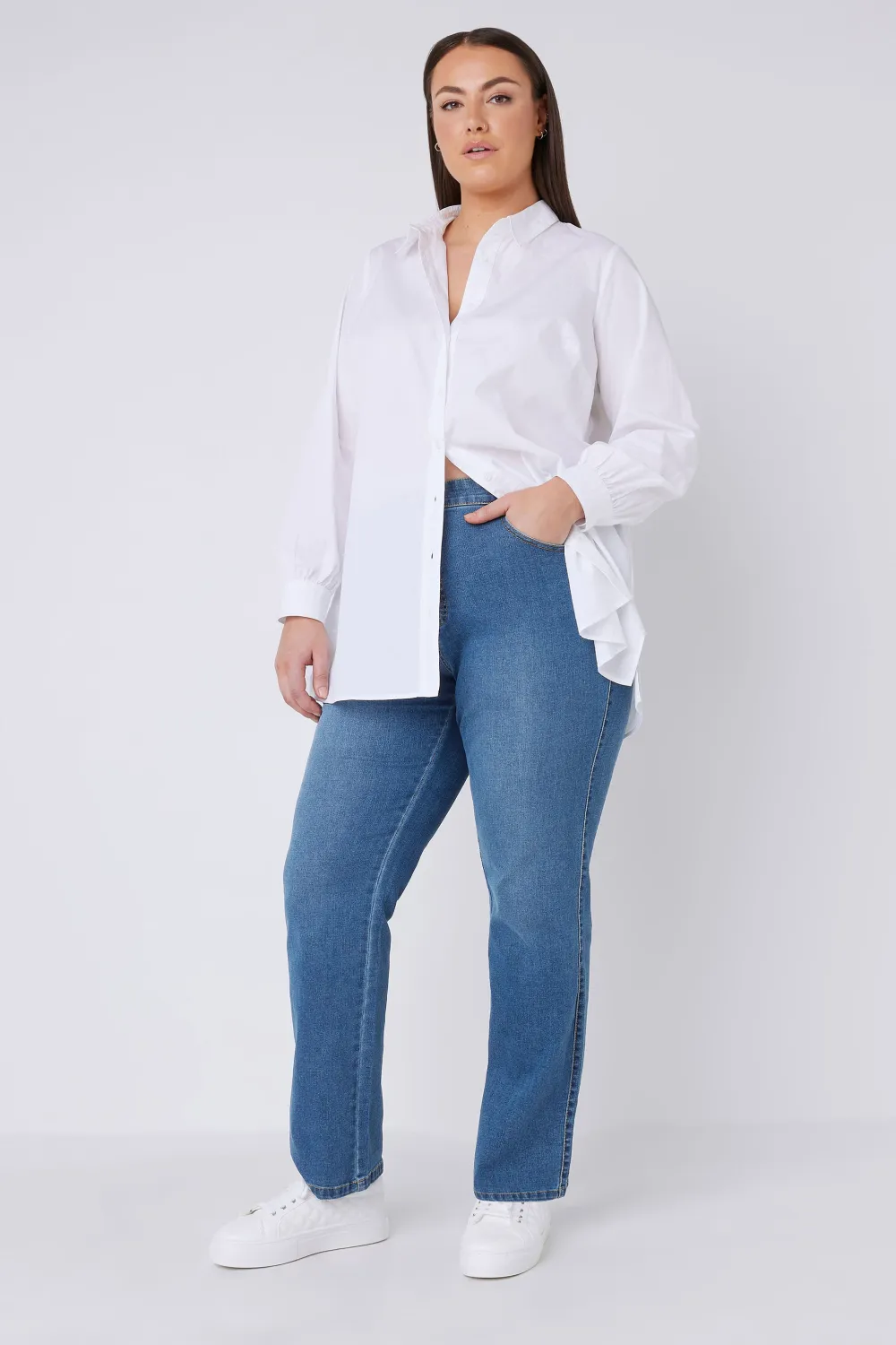 EVANS Curve Blue Mid Wash Straight Leg Jeans