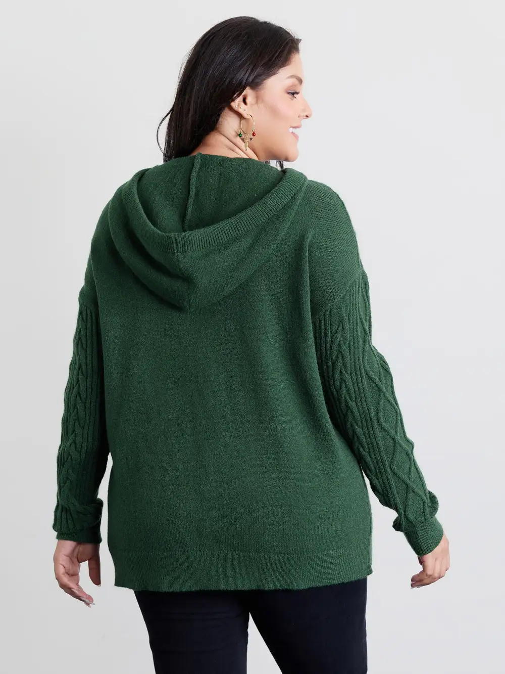 Stretchy Textured Hooded Drawstring Pullover