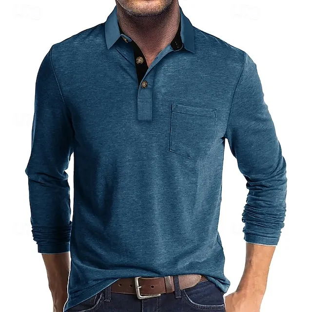 Men's Casual Solid Lapel Button Pocket Golf Polo Shirt