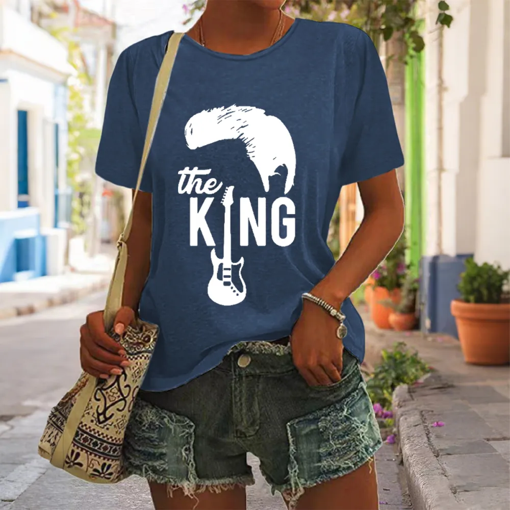 Women's The King Print Short Sleeve Round Neck Cotton T-Shirt