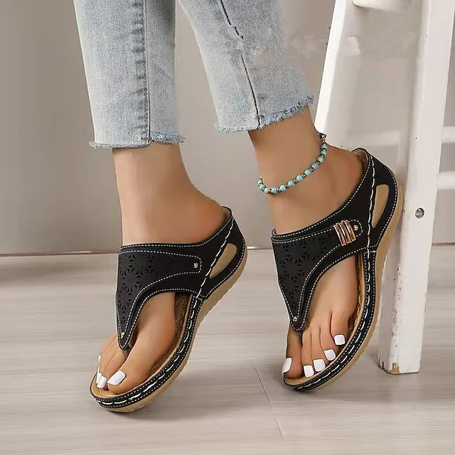 Women's Sandals Slippers Boho Bohemia Beach Wedge Heels Faux Leather Loafer