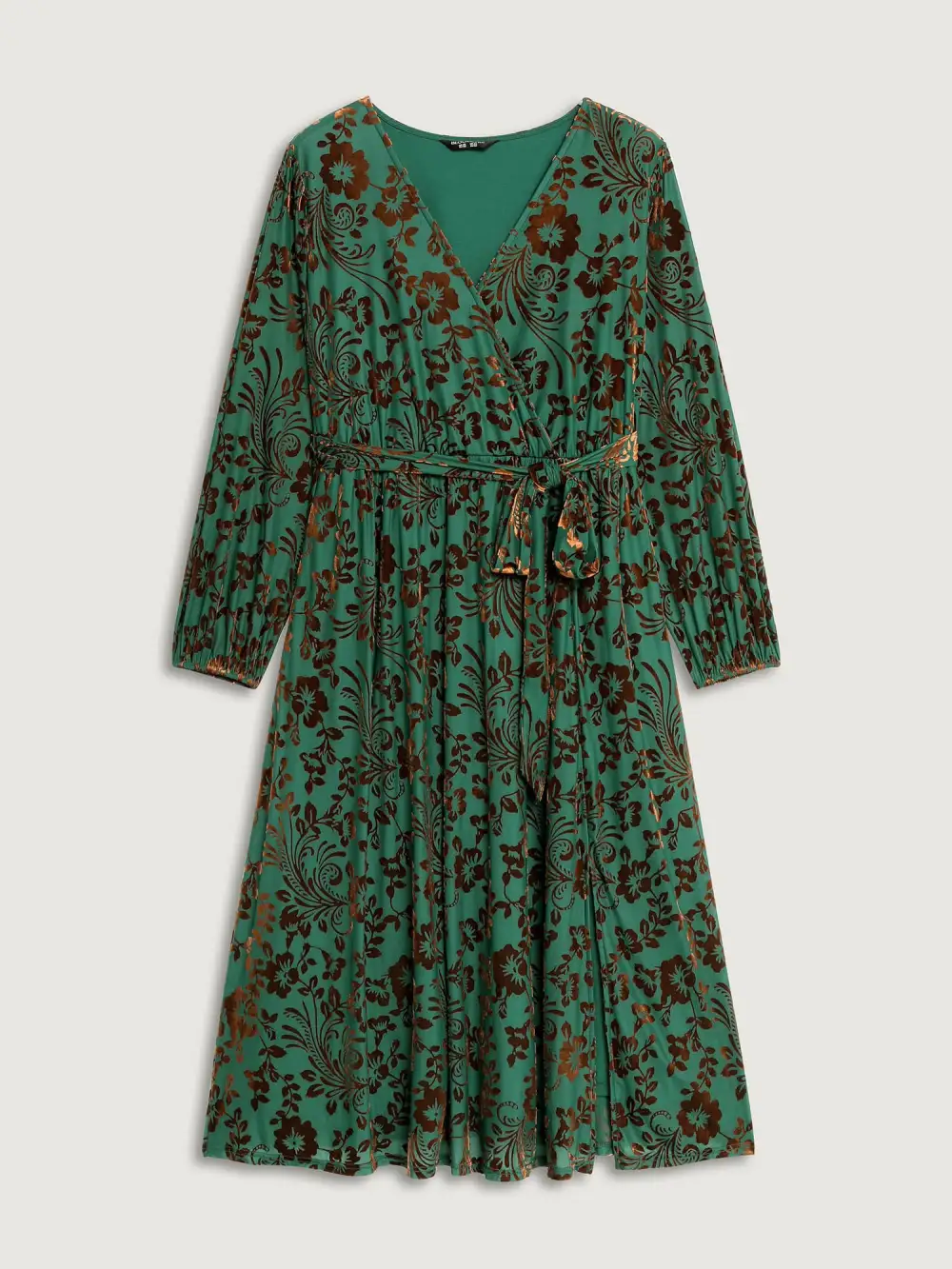 Laser-Cut Velvet Waist-Tie Midi Dress