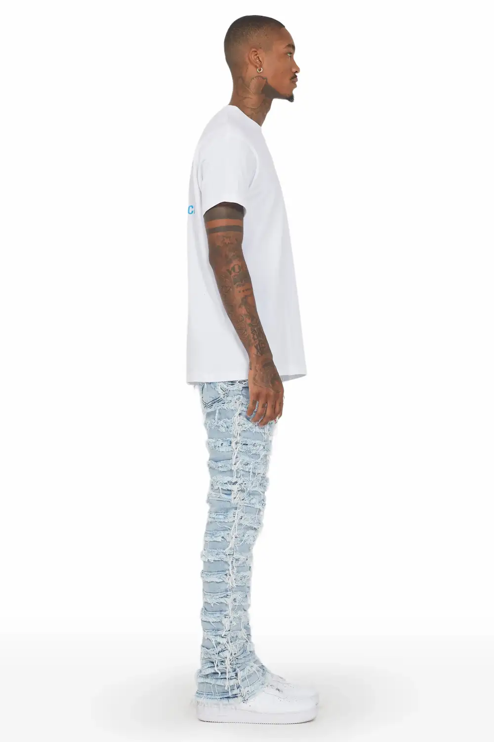 Ayan Blue Distressed Stacked Flare Jeans