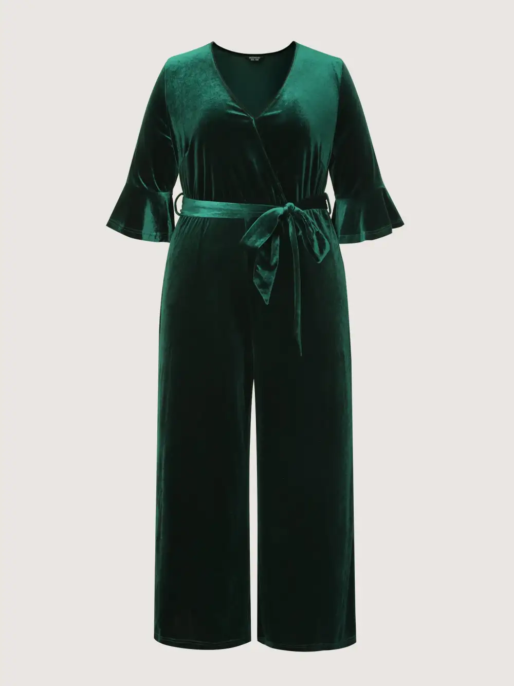 Velvet Belted Wide-Leg Pockets Jumpsuit