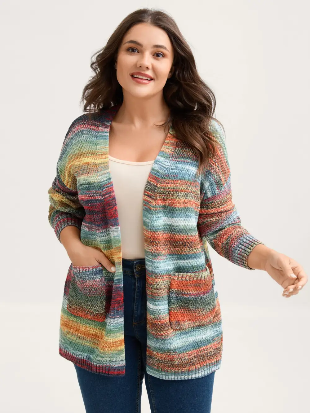 Gradual Color Change Textured Knit Cardigan