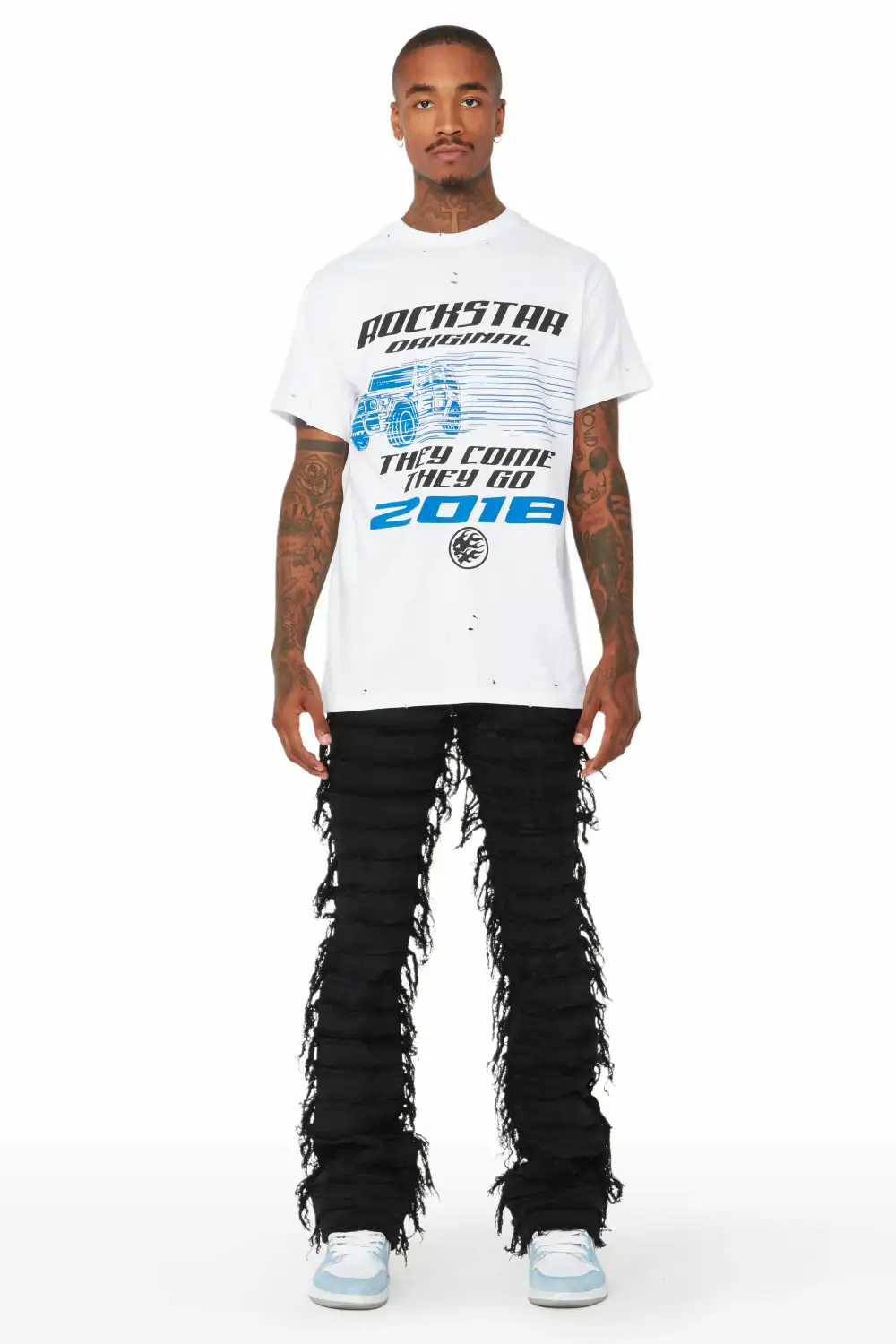 Cassius Black Stacked Flare Jean