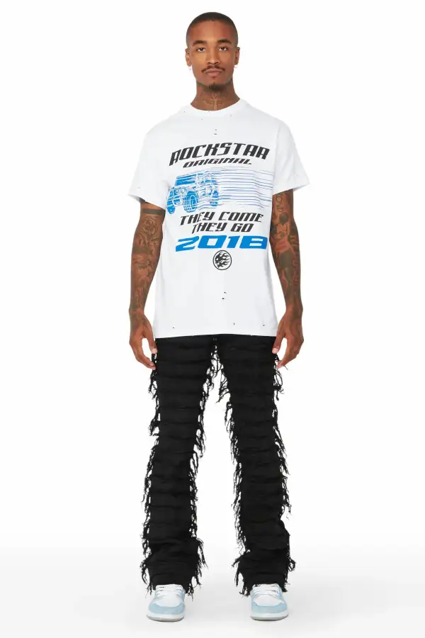 Cassius Black Stacked Flare Jean