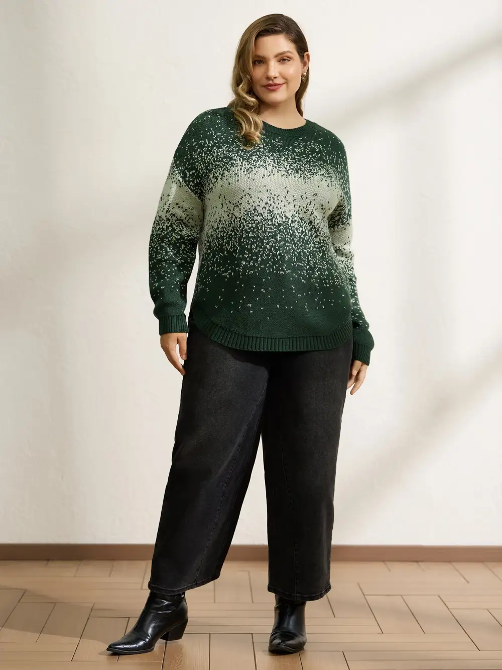 Gradient Color Sprinkle Curvy Hem Pullover