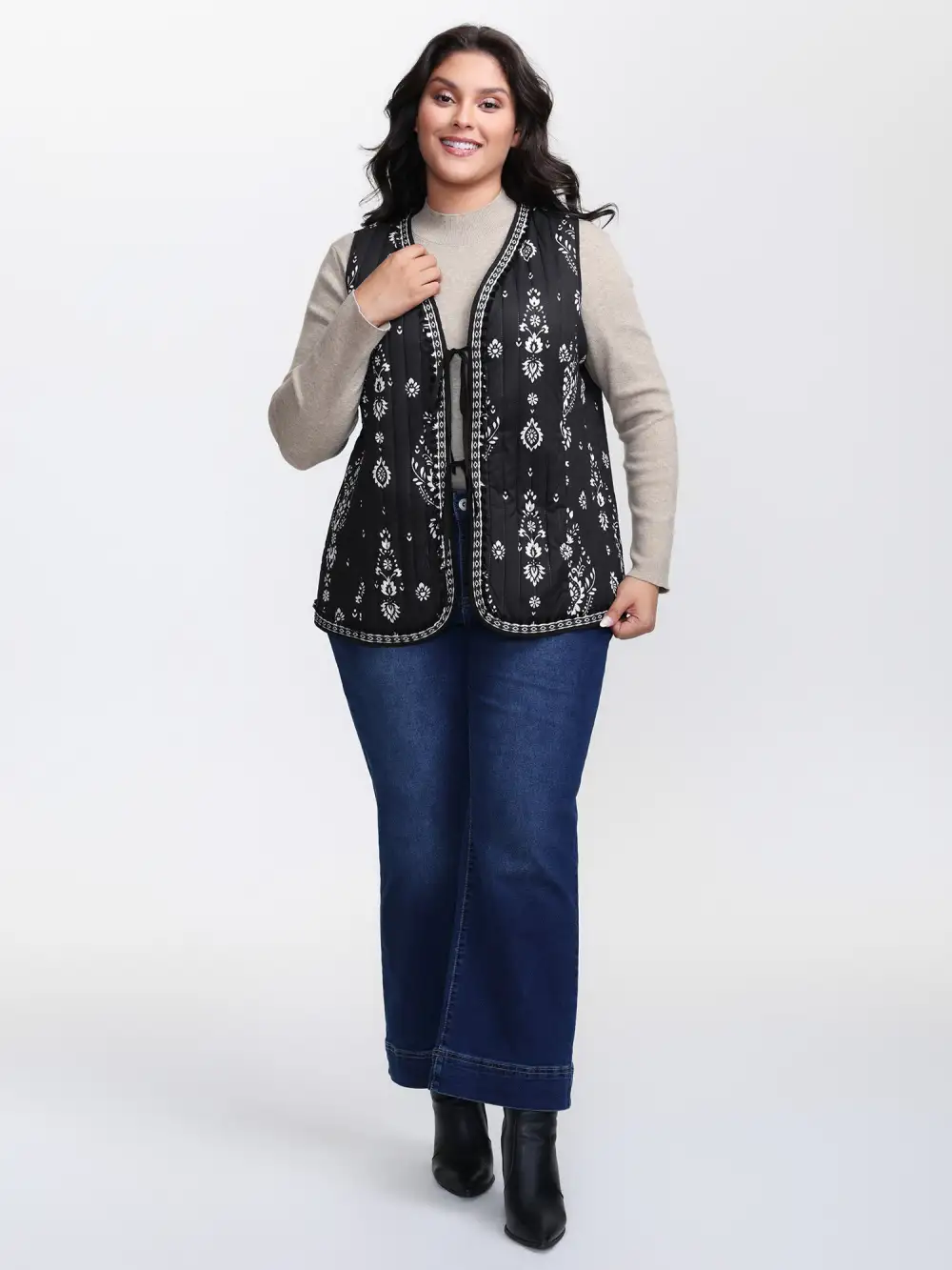 Boho Print Double Front-Tie Vest