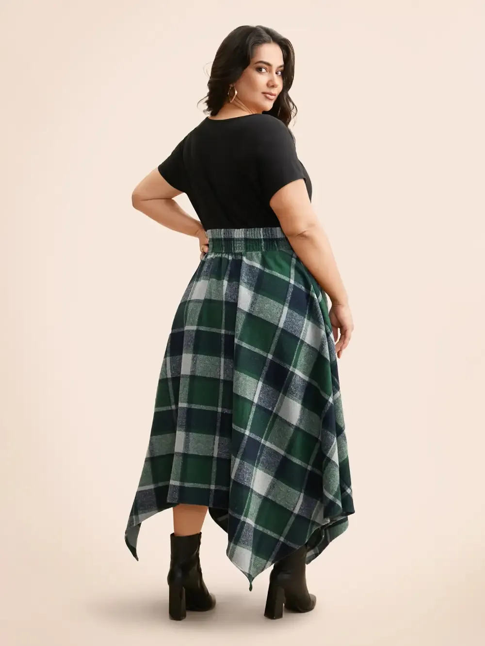 Elastic Plaid Asymmetrical Hem Dress