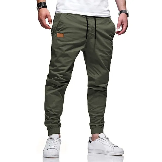 Men's Cargo Pants Cargo Trousers Joggers Trousers Casual Pants Drawstring Elastic Waist Elastic Cuff Plain Sports Outdoor Running Cotton Cotton Blend Streetwear Workout ArmyGreen Black