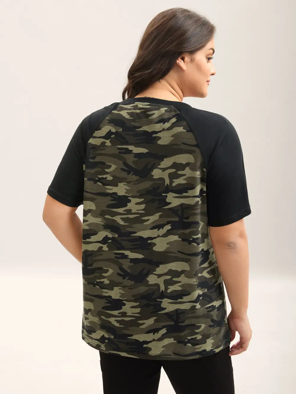 Camouflage Print Raglan Sleeve T-Shirt