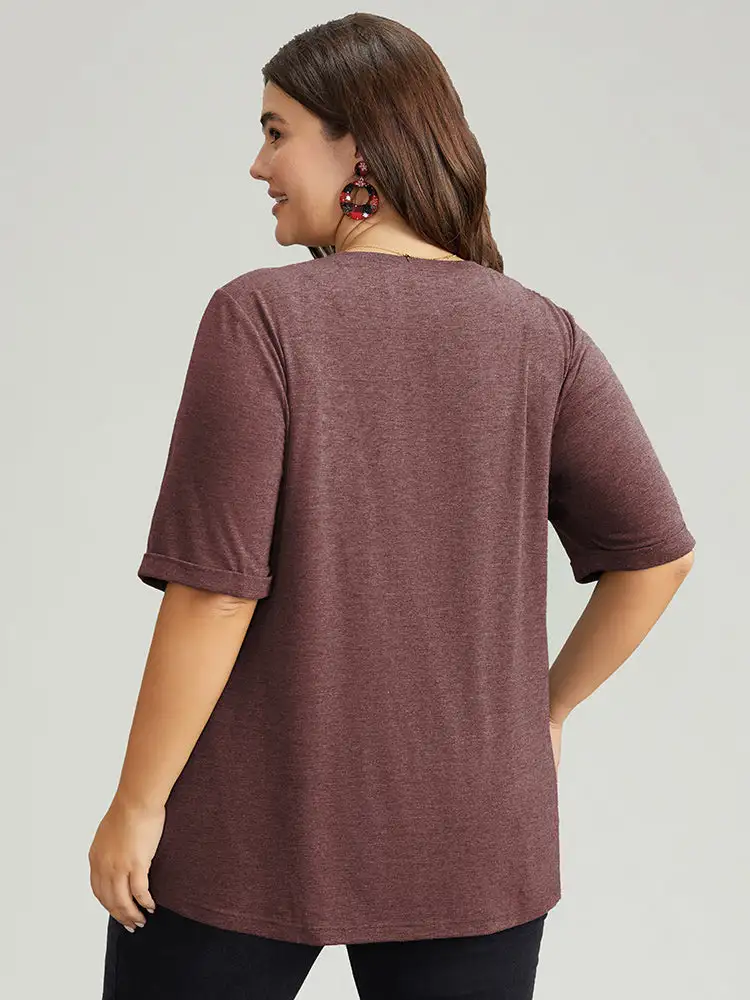 Christmas Gingham Patchwork V Neck T-shirt