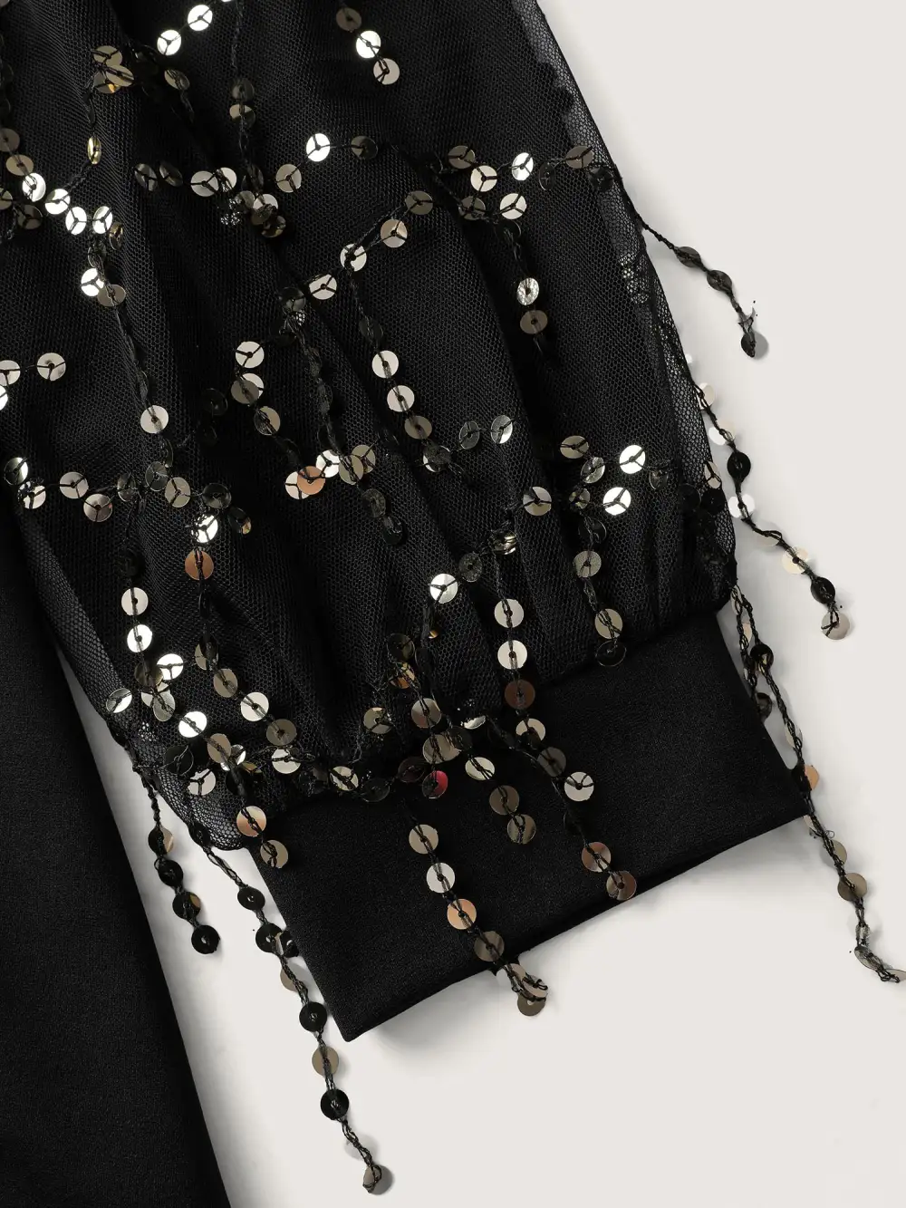 Sequin Sleeve Cut-Out Neck Top