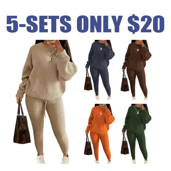Women's Solid Drop Shoulder Long Sleeve Sweater & Drawstring Waist Pants Set