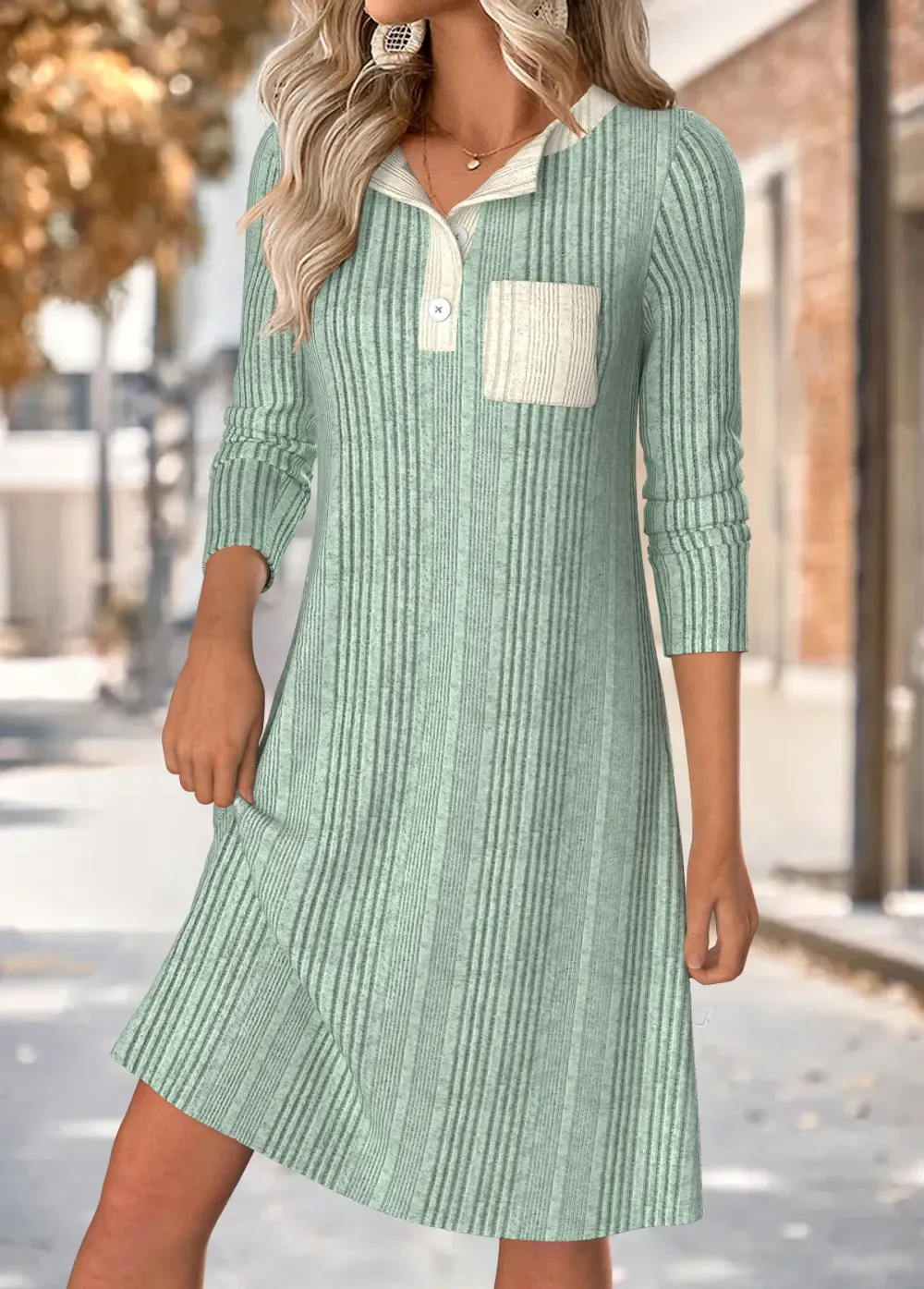 Light Green Tummy Coverage Short Long Sleeve Dress