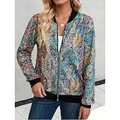 Women's Casual Jacket Comfortable Zipper Fashion Daily Modern Floral School Outdoor Vacation Home Regular Baseball Collar Regular Fit Long Sleeve Outerwear White Spring Fall