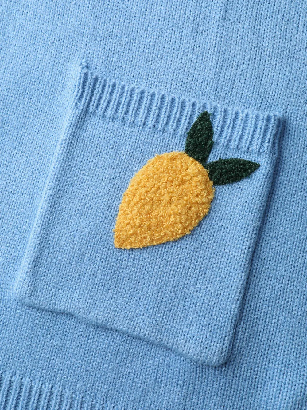 Lemon Embroidery V-Neck Pockets Knit Cardigan