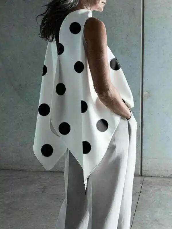 Fashion Polka Dot Asymmetric Split-Joint Sleeveless Vest