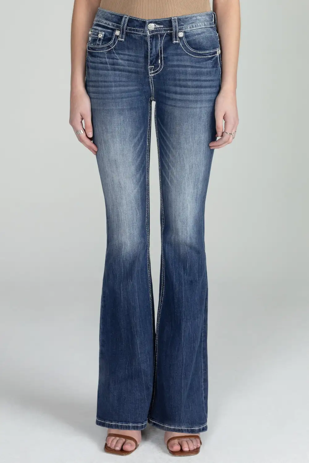 Silver Cross Stitch Flare Denim