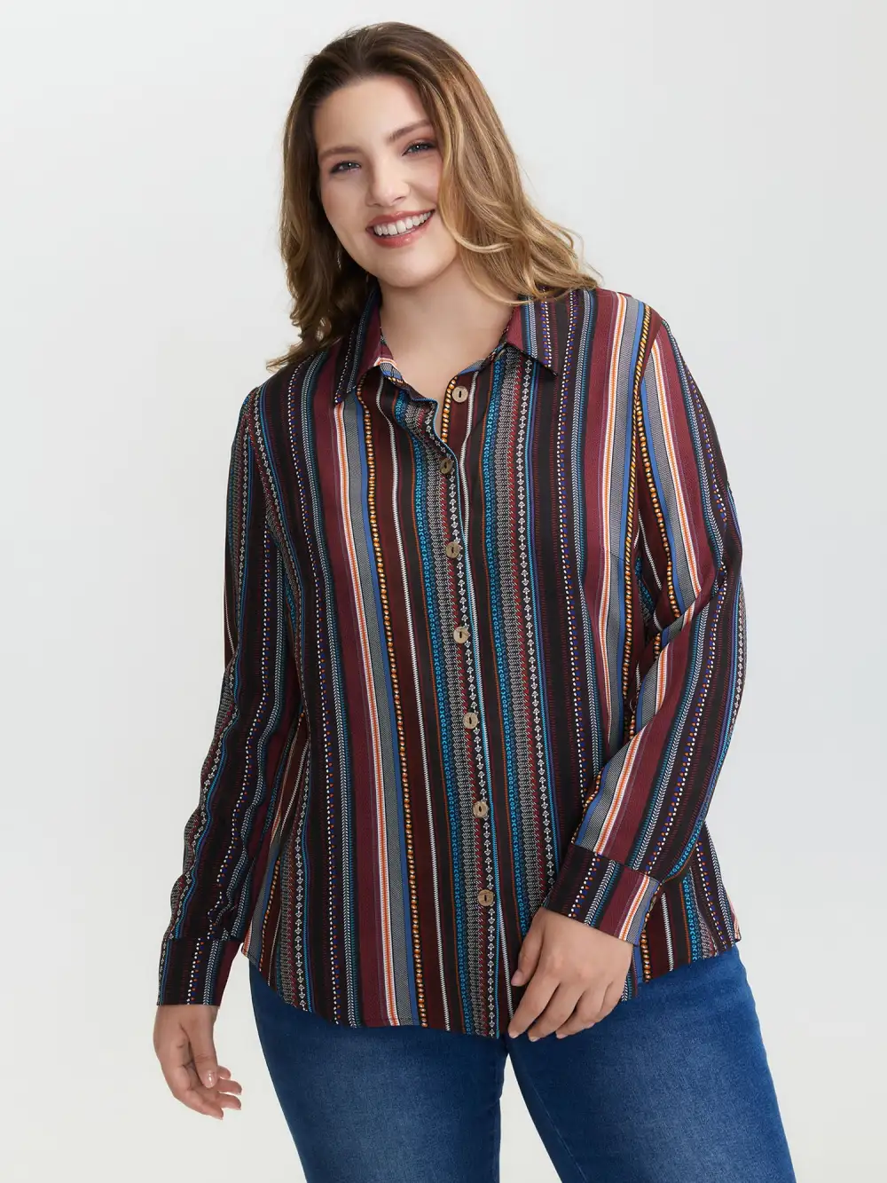 Colorful Stripe Button-Down Shirt