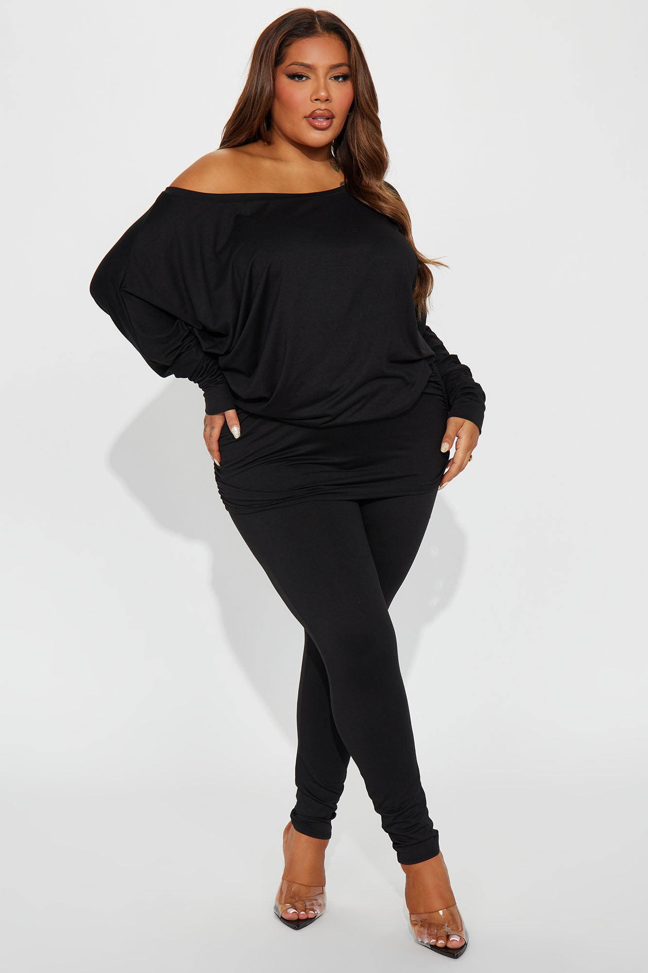 Camila Off Shoulder Legging Set - Black
