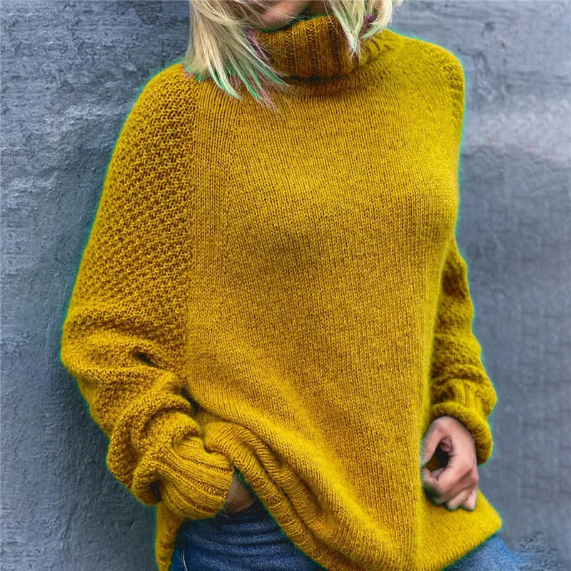 Loose Multicolor Turtleneck Casual Sweater