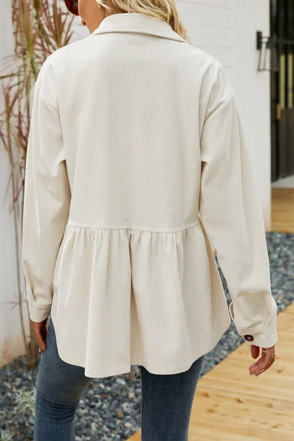 Casual Pocket Design Pleated Corduroy Top