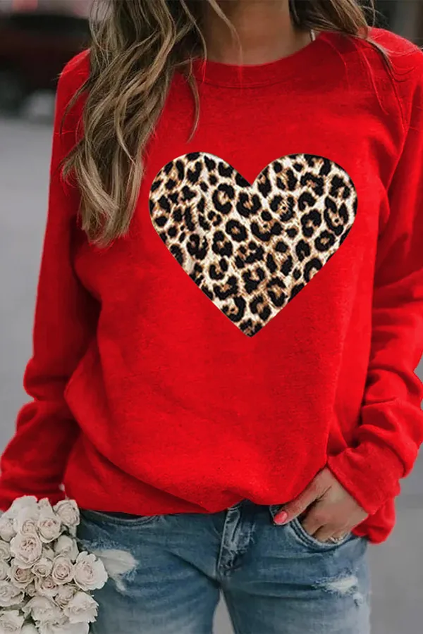 Leopard Heart Print Long Sleeve Top