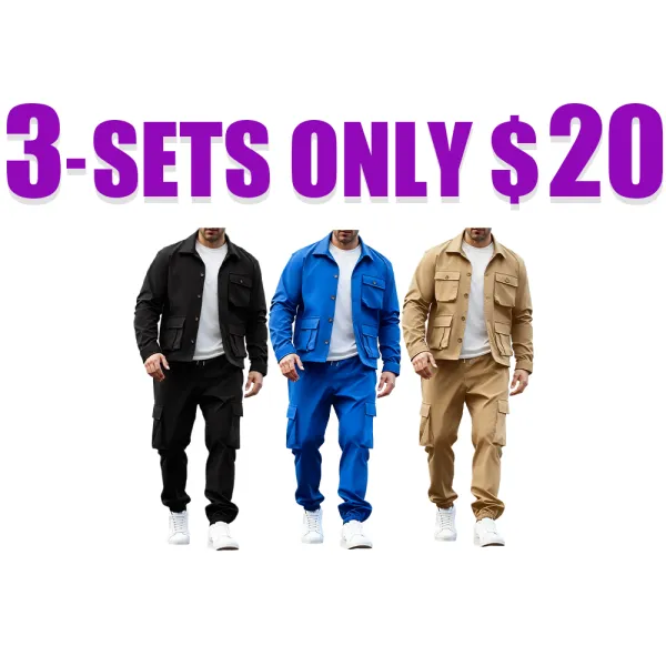 Men’s Button-Front Jacket & Pants Set – Casual 2-Piece Outfit