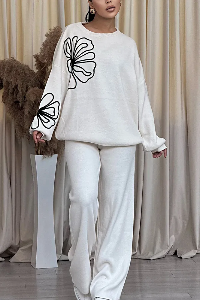 Women's Fashion Loose Floral Pattern Top & Pants Two-Piece Set