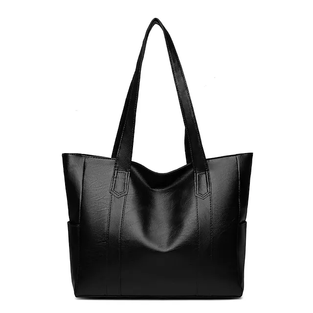 Women's Handbag Tote Shoulder Bag PU Leather Office Shopping Daily Zipper Solid Color Black Red Purple