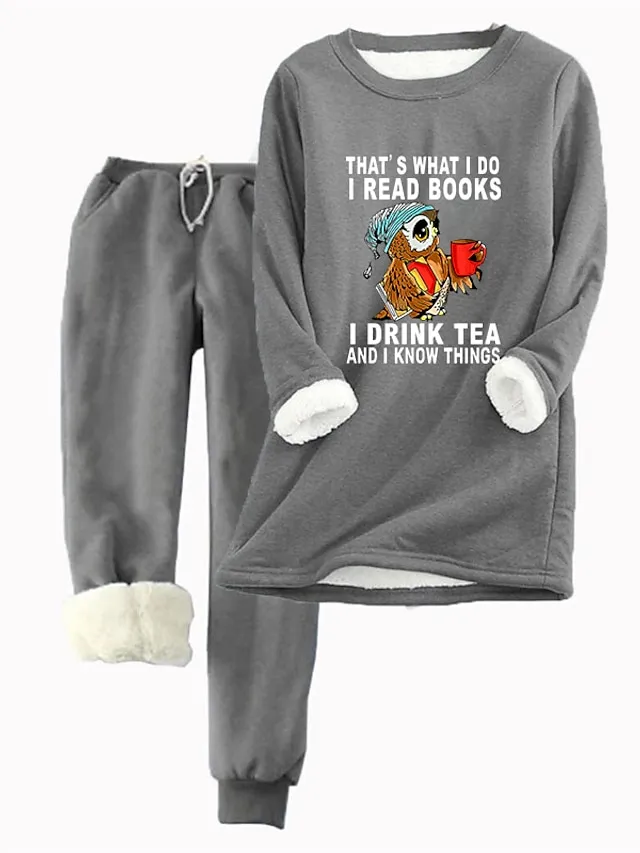 Women's Sweatshirt Tracksuit Pants Sets Fleece Graphic Letter Red Blue Gray Drawstring Print Long Sleeve Casual Daily Warm Funny Round Neck Regular Fit Fall & Winter